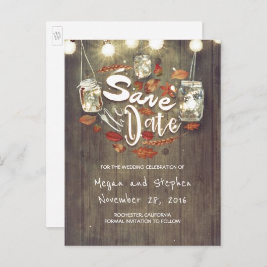 Carte Postale Faire-part Automne rustique Enregistrer la date (Devant / Derrière)