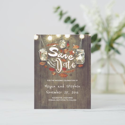 Carte Postale Faire-part Automne rustique Enregistrer la date (Debout devant)