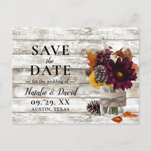 Carte Postale Faire-part Automne Rustique Floral Mason Jar automne Enregist (Devant)