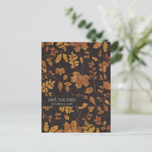 Carte Postale Faire-part Automne Rustique Golden Feuilles Élégant Enregistr (Debout devant)