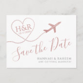 Carte Postale Faire-part Avion Coeur rose Destination Mariage Date de sauve (Devant)