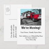 Carte Postale Faire-part Avis de déménagement, Camion rouge (Devant / Derrière)