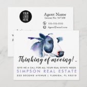 Carte Postale Faire-part avis de déménagement de biens immobiliers vache (Devant / Derrière)