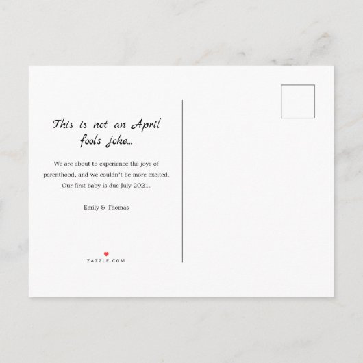 Carte Postale Faire-part Avril Fools Grossesse révélation/ naissance (Dos)