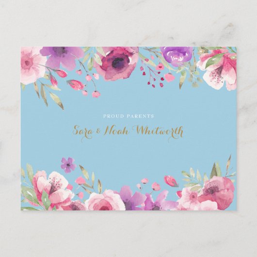 Carte Postale Faire-part Baby Boy Floral Script Photo Merci Naissance (Dos)