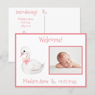 Carte Postale Faire-part Baby Girl Photo Pink Typographie Nom Statistiques