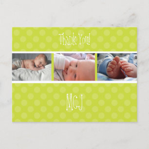 Carte Postale Faire-part Baby monogram merci, pois