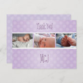 Carte Postale Faire-part Baby monogram merci, pois (Devant / Derrière)