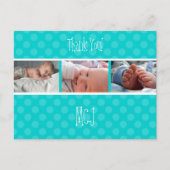 Carte Postale Faire-part Baby monogram merci, pois (Devant)