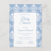Carte Postale Faire-part Baby shower blanc bleu foncé moderne Boho (Devant)