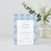 Carte Postale Faire-part Baby shower blanc bleu foncé moderne Boho (Debout devant)