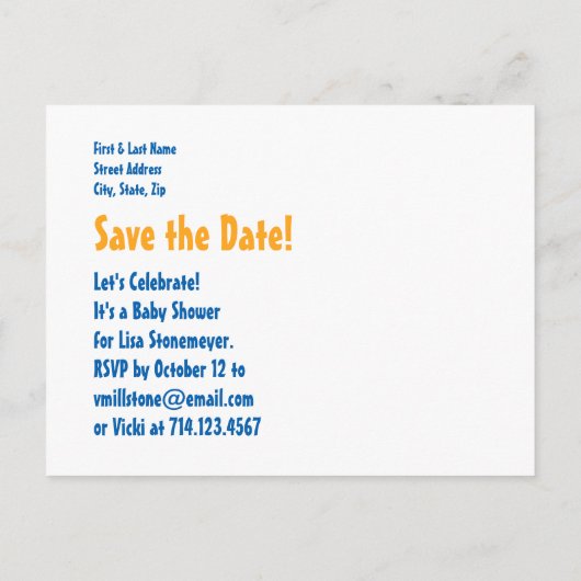 Carte Postale Faire-part Baby Shower Chevrons Bleus et Voilier pour Garçon (Dos)