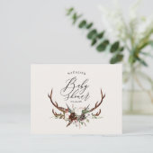 Carte Postale Faire-part Baby shower de cerf en script botanique rustique (Debout devant)