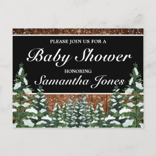 Carte Postale Faire-part Baby shower de pin de bois et de pin de neige noir