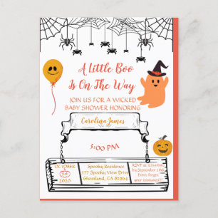 Carte Postale Faire-part Baby shower d'Halloween sympa Orange Little Boo