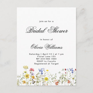 Carte Postale Faire-part Baby-Shower Minimaliste à Thème Fleurs Sauvages