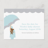 Carte Postale Faire-part Baby shower parapluie bleu Enregistrer la date (Devant)