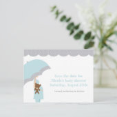 Carte Postale Faire-part Baby shower parapluie bleu Enregistrer la date (Debout devant)