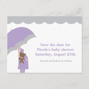 Carte Postale Faire-part Baby shower parapluie Lavender Enregistrer la date