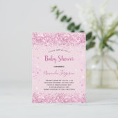 Carte Postale Faire-part Baby shower rose parties scintillant script fille (Debout devant)