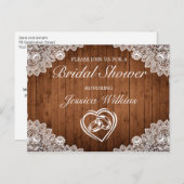 Carte Postale Faire-part Baby Shower Rustique Bois & Dentelle Blanche (Devant / Derrière)