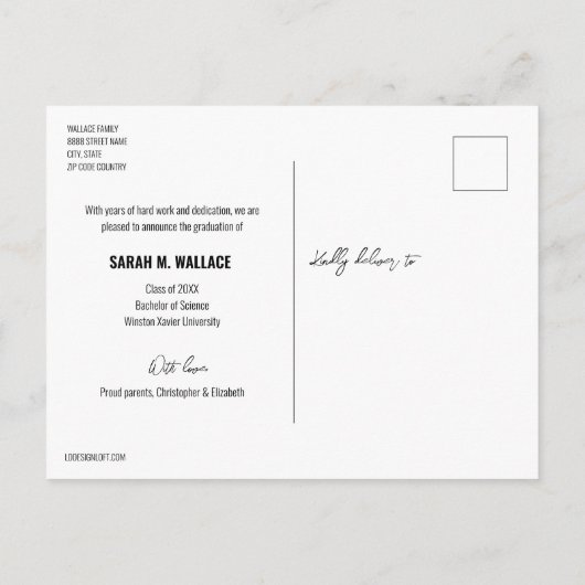 Carte Postale Faire-part Baccalauréat en sciences Custom Graduate Photo (Dos)