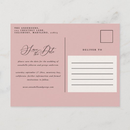 Carte Postale Faire-part Bague botanique rustique mariage élégant rose (Dos)