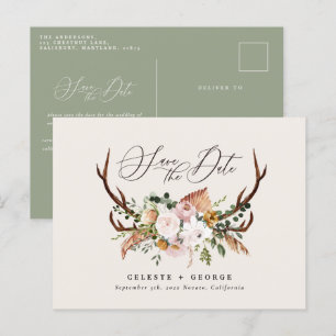 Carte Postale Faire-part Bague botanique rustique mariage élégant vert saug