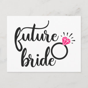 Carte Postale Faire-part Bague de fiançailles diamant Future Bride Rose Noi