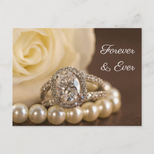Carte Postale Faire-part Bague de fiançailles en diamant ovale Rose blanche