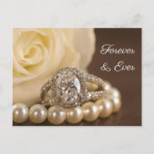 Carte Postale Faire-part Bague de fiançailles en diamant ovale Rose blanche (Devant)