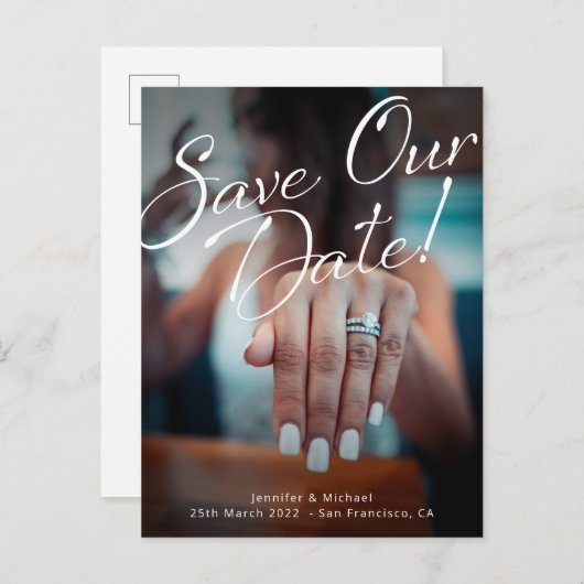 Carte Postale Faire-part Bague de fiançailles personnalisée avec photo de n (Devant / Derrière)