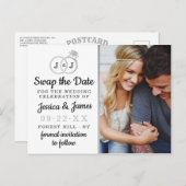 Carte Postale Faire-part Bagues de mariage à monogramme chic Sauvegarder ou (Devant / Derrière)