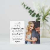 Carte Postale Faire-part Bagues de mariage à monogramme chic Sauvegarder ou (Debout devant)