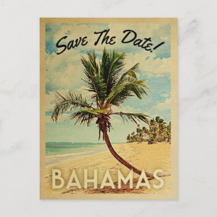 Carte Postale Faire-part Bahamas Enregistrer La Date Vintage Beach Palm Tre