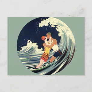 Carte Postale Faire-part Baiser d'amoureux Art Déco vintage Enregistrement 