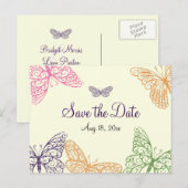 Carte Postale Faire-part Baisers à papillon Enregistrer la date jaune (Devant / Derrière)