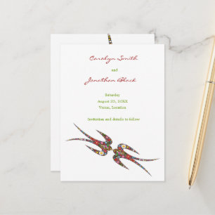 Carte Postale Faire-part Baisers d'hirondelles Fleurs printanières chic fai