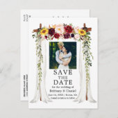 Carte Postale Faire-part Baldaquin de mariage Aquarelle Fleurs mixtes Photo (Devant / Derrière)