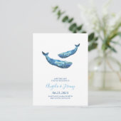 Carte Postale Faire-part Baleine bleue aquarelle Save the Date (Debout devant)