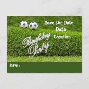 Carte Postale Faire-part Ball de soccer avec mot de fête d'anniversaire sur
