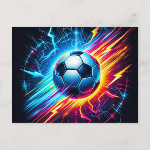 Carte Postale Faire-part Ballon de football électrique futuriste éclair