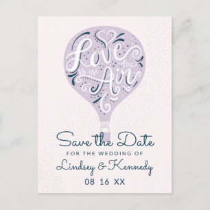 Carte Postale Faire-part Ballon Lavande Amour Lettre Main Save the Date