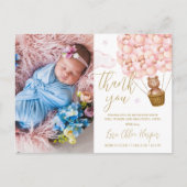 Carte Postale Faire-part Ballons roses Ours Merci bébé photo naissance (Devant)