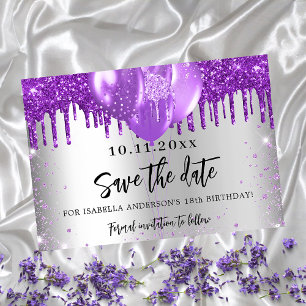 Carte Postale Faire-part Ballons violets argentés anniversaire enregistrer