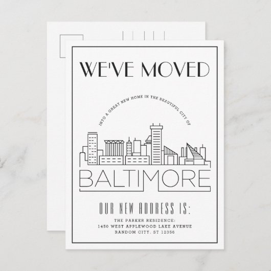 Carte Postale Faire-part Baltimore Skyline Moderne Décoration Changement d' (Devant / Derrière)