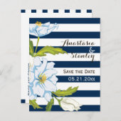 Carte Postale Faire-part Bande bleu foncé & mariage de fleurs Enregistrer l (Devant / Derrière)