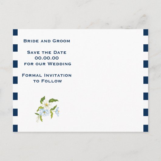 Carte Postale Faire-part Bande bleu foncé & mariage de fleurs Enregistrer l (Dos)