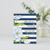 Carte Postale Faire-part Bande bleu foncé & mariage de fleurs Enregistrer l (Debout devant)