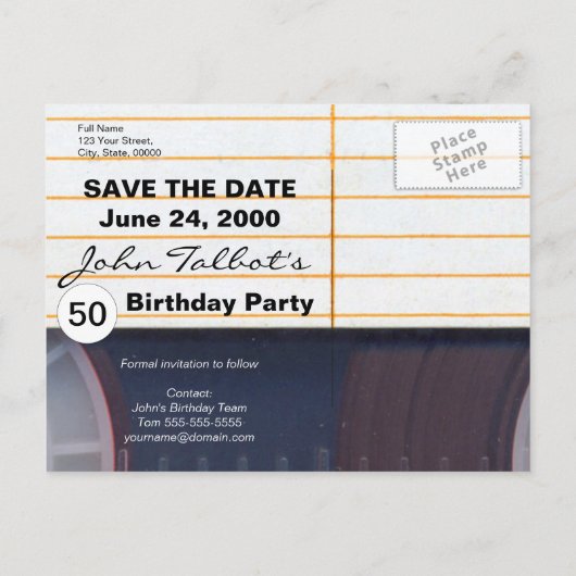 Carte Postale Faire-part Bande cassette rétro 50e anniversaire Enregistrer  (Dos)